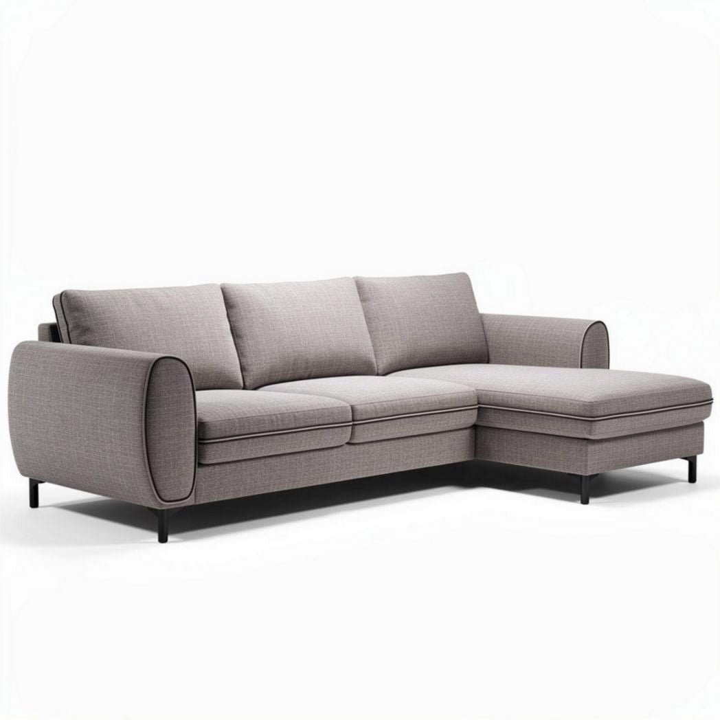 Sectional sofa in light grey fabric with stylish curved arms 220 x 90 x 85cm