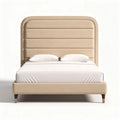 Upholstered bed frame with soft headboard in beige color size 200 x 160 x 100cm