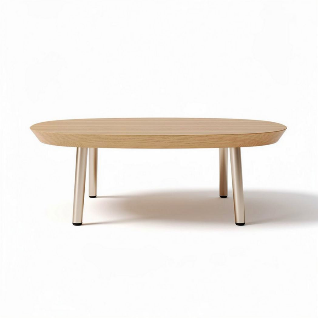 Oak coffee table with round top and metal legs 120 x 80 x 40cm