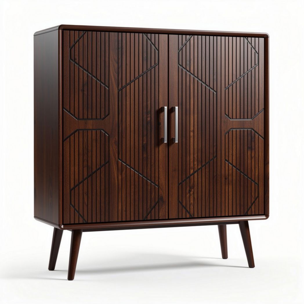 Wooden cabinet with geometric design and two doors measuring 80 x 40 x 90cm