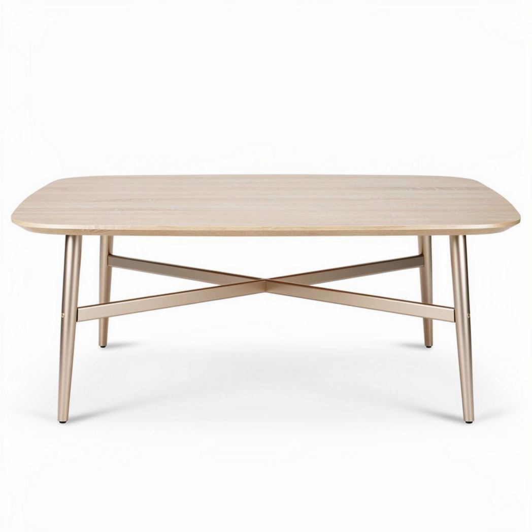 Rectangular wooden coffee table with metal legs 120 x 80 x 45cm in light oak finish