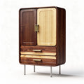 Retro mid-century style wooden cabinet with two doors and two drawers 85 x 60 x 40cm