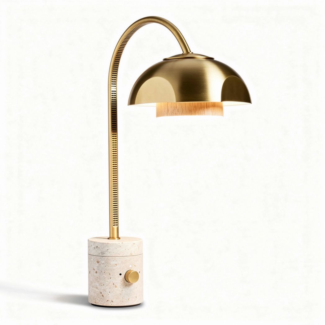 Table lamp with brass shade and concrete base 30 x 15 x 50cm