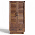 Wooden storage cabinet with louvered doors and two drawers 80 x 40 x 180cm