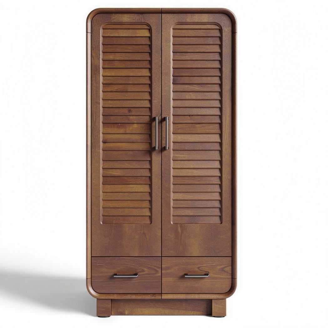 Wooden storage cabinet with louvered doors and two drawers 80 x 40 x 180cm